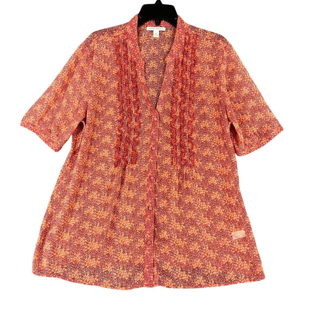 Banana Republic Blouse Women XL Floral Short Sleeve Lightweight Cottagecore Boho